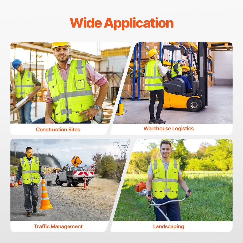 Yellow Vest High Visibility with 10 Pockets 360° Reflective Security Feature