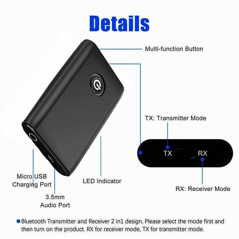 2 IN 1 Wireless Audio 3.5mm Jack Aux Adapter Bluetooth 5.0 Transmitter Receiver