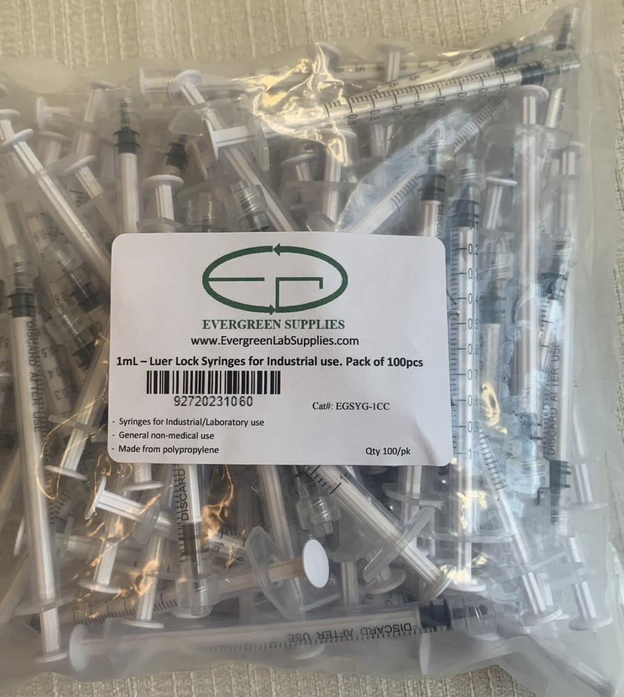 Luer-Lock Syringes without needles Disposable, Transparent, 100pcs, 1mL