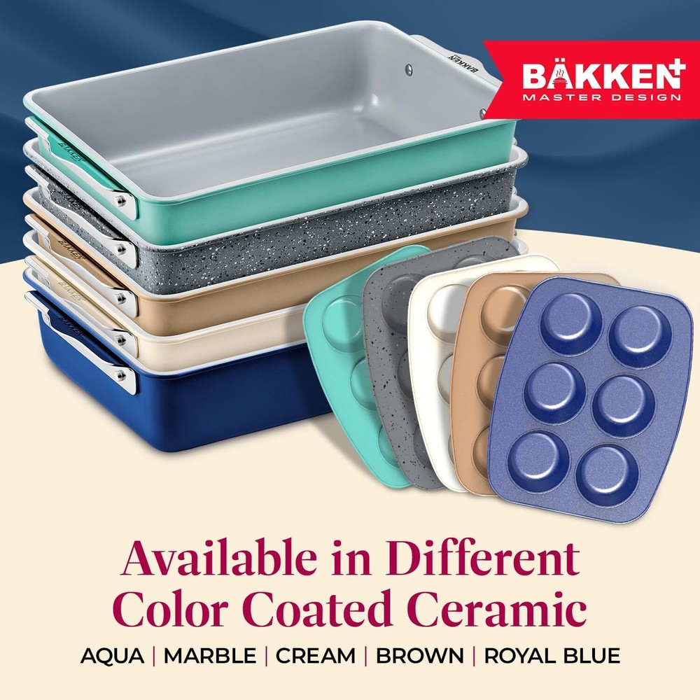 Bakken 8-Piece Stackable Bakeware Set - Ceramic Non-Stick Coating, Baking Sheets