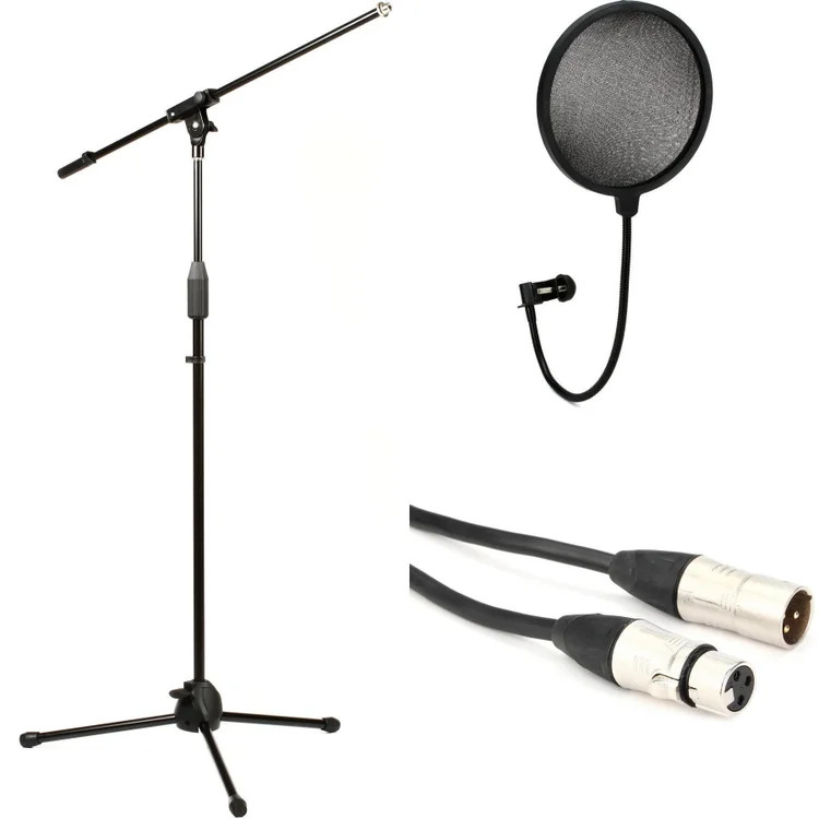 Rok-It Tripod Microphone Stand with Fixed Boom, Pop Filter, and Cable