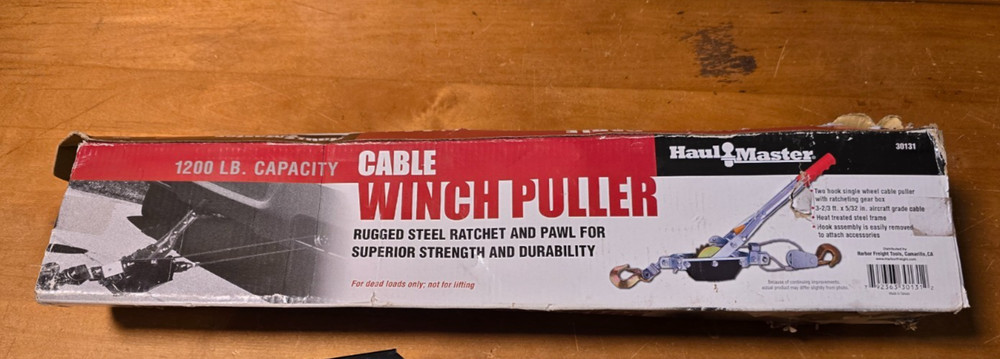 Haul Master Cable Winch Puller 1200 LB capacity, Item #30131