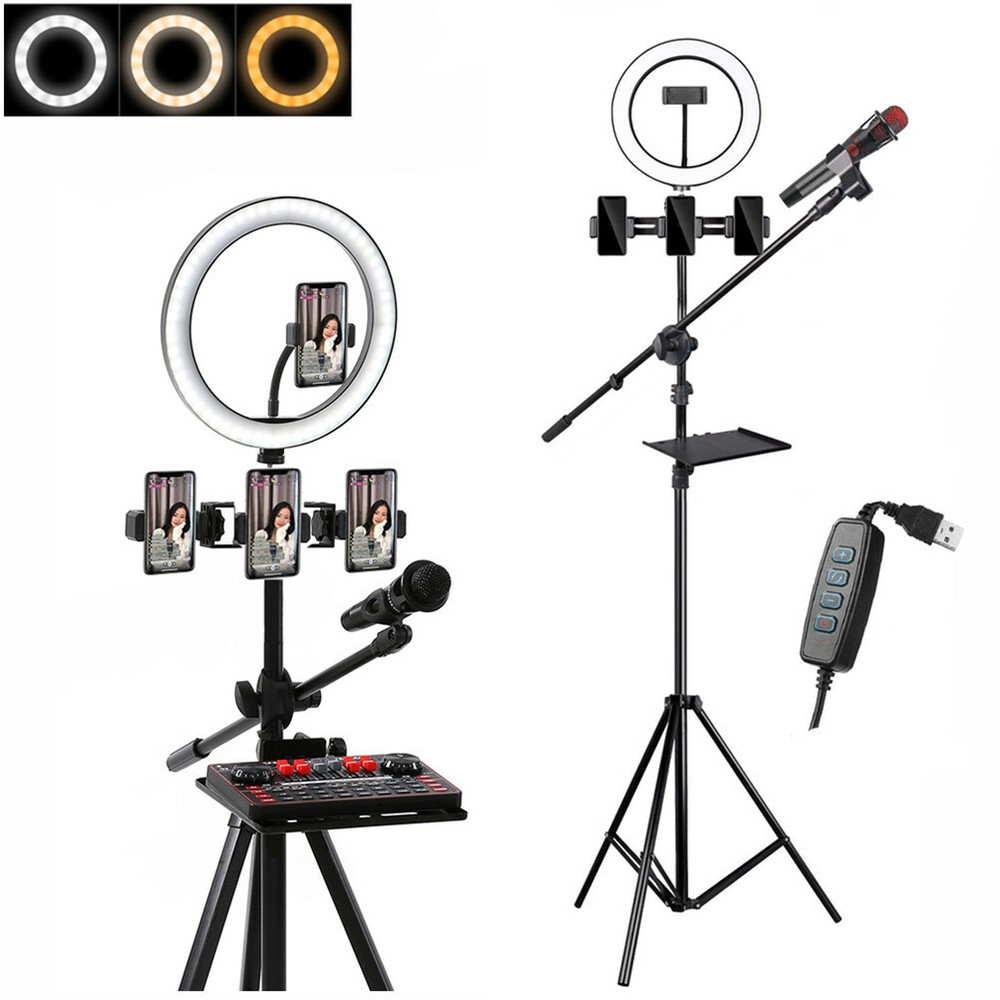 Floor/ Desktop Tripod Stand Tablet Holder LED Selfie Ring Light for iPad Studio