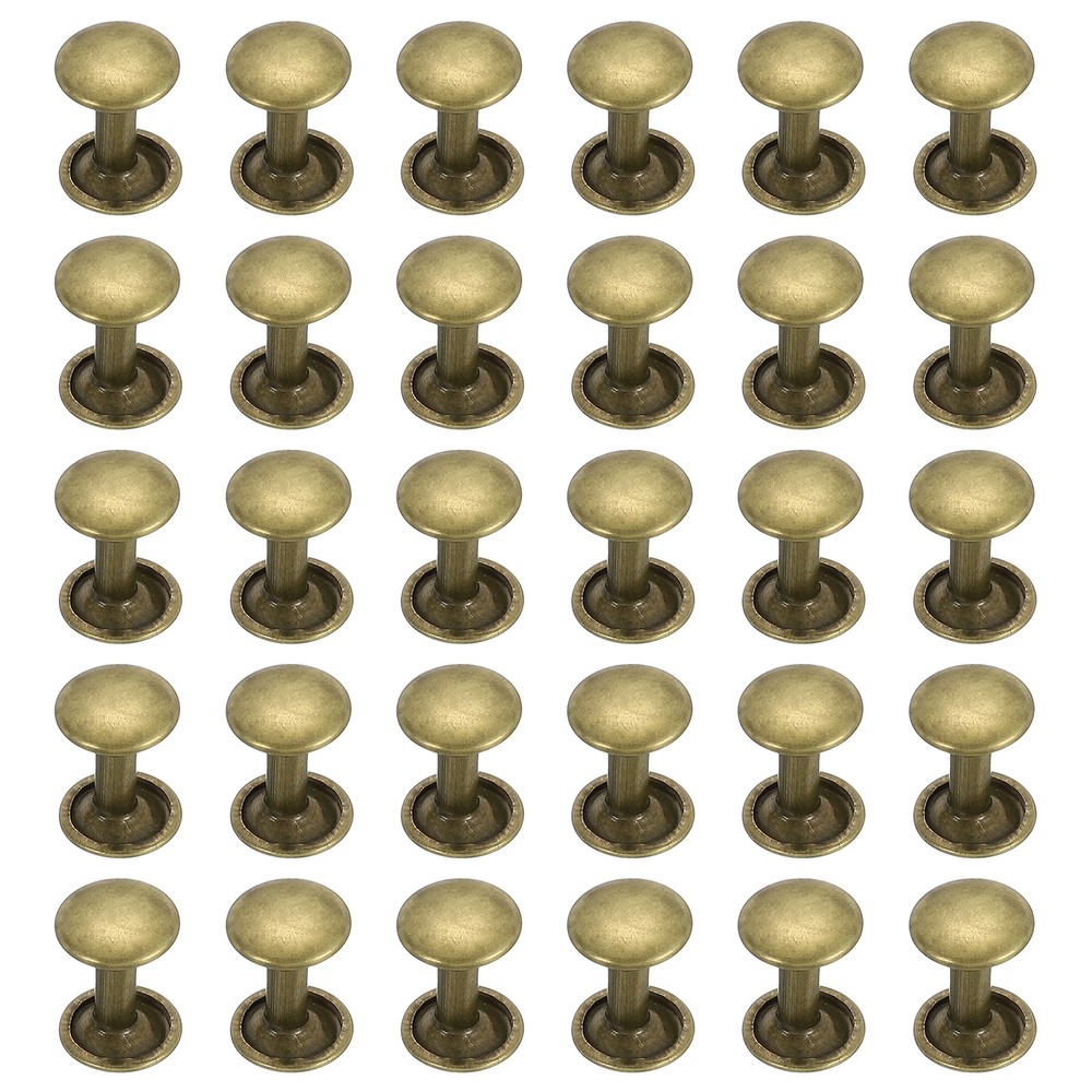 100 Sets Double Cap Leather Rivets, 9x12mm Round Cap Metal Studs, Bronze