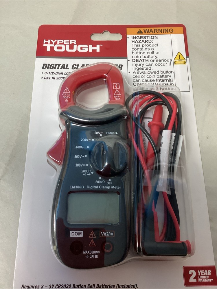 Hyper Tough DIGITAL CLAMP METER AC DC 300V LCD Display Diode & Continuity Check