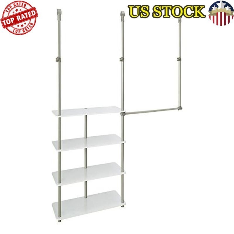 Closet Maximizer 4 Shelf Adjustable Double Hang Rod Tool Free Assembly New
