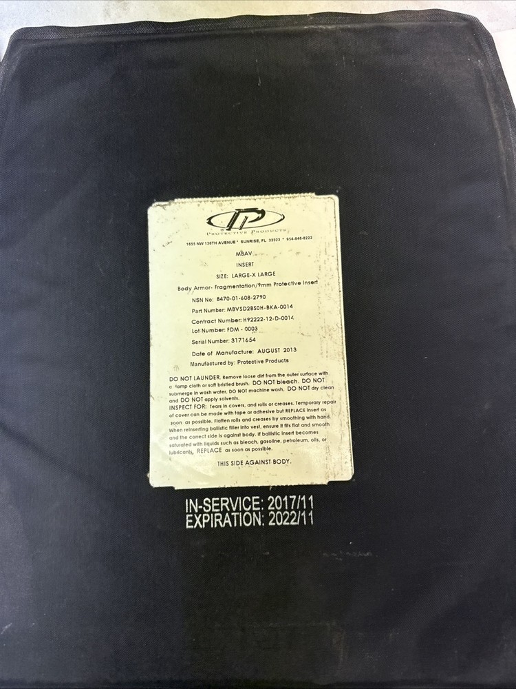 PPI Surplus Soft Ballistic MBAV Inserts Armor L/XL