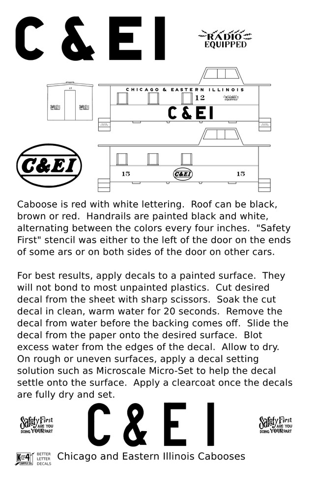 K4 O Scale Decals Chicago and Eastern Illinois C&EI Caboose White