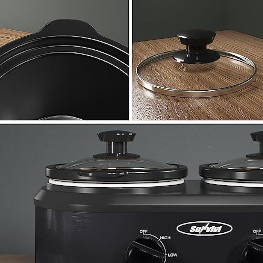 Double Slow Cooker 2 Pot Mini Crock Buffet Server & Warmer Removable Ceramic Pot