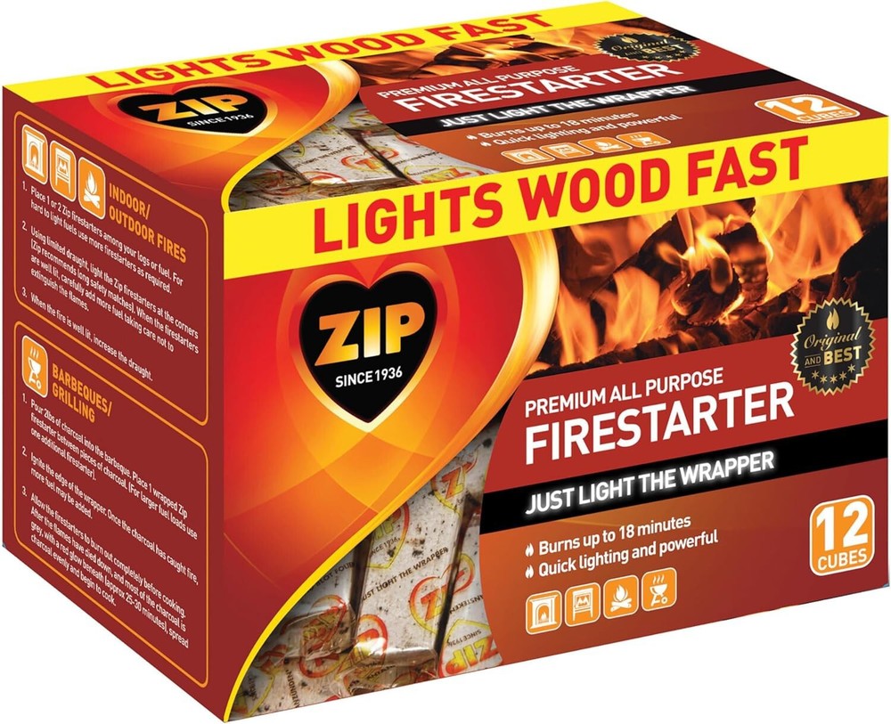 Zip Firestarters Premium All Purpose Wrapped Fire Starters 12 Pack New Fresh
