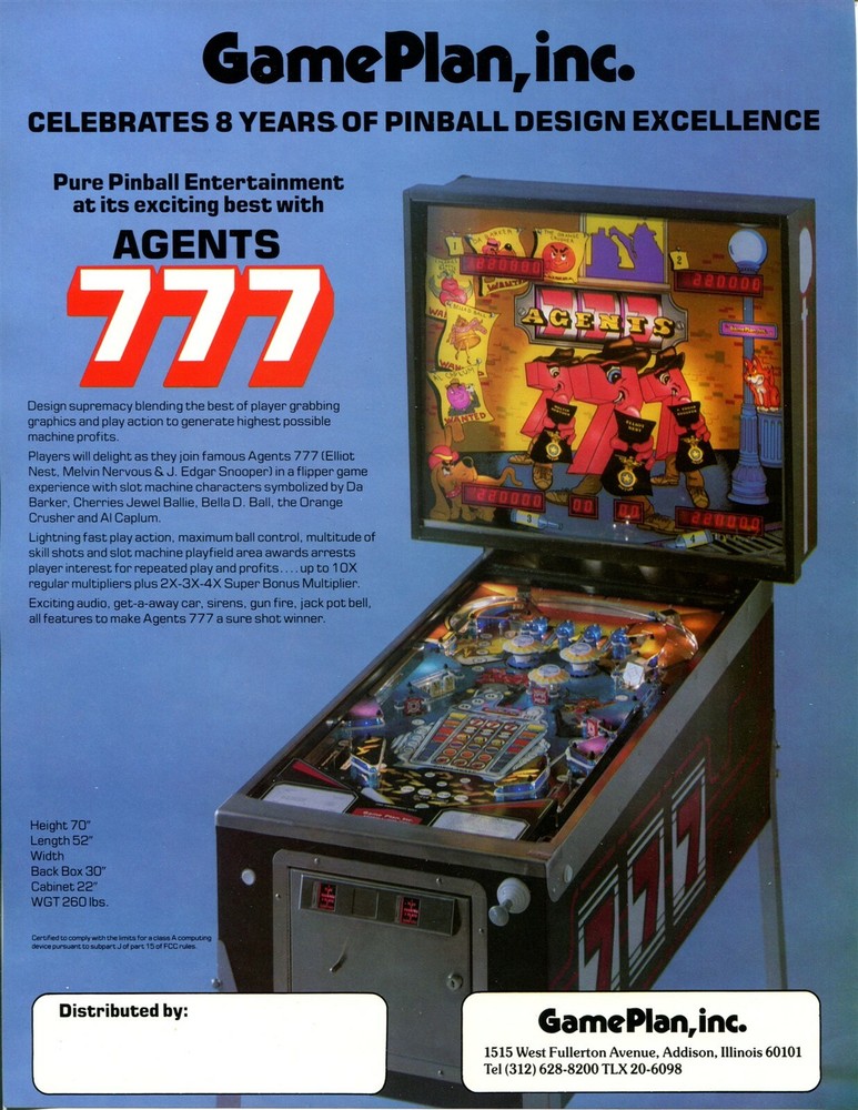 Agents 777 Game Plan Pinball Flyer / Brochure / Ad - Mint