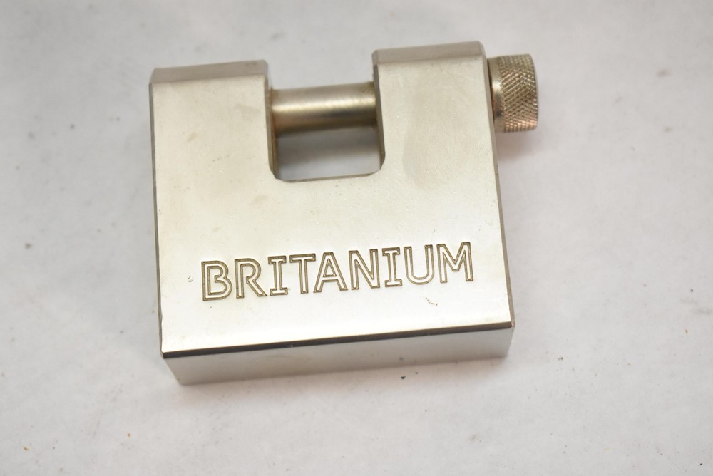 Britanium Shutter Padlock Silver Brass Keyed Heavy Duty Rectangular No Key
