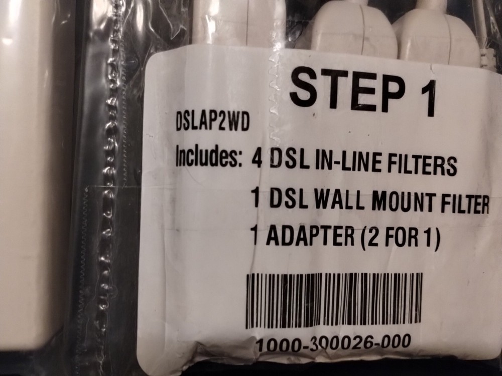 2Wire 4 Pack DSL In-Line Filter Kit w/Wall Mount Filter & 2-n-1 Adapter OPEN PKG