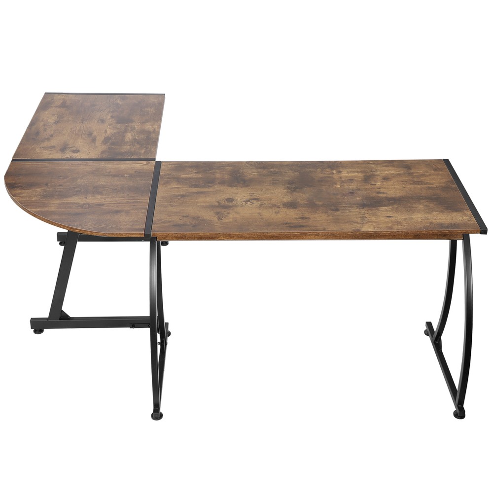 Modern L Shaped Corner Desk Laptop Study Writing Table Workstation Brown Home