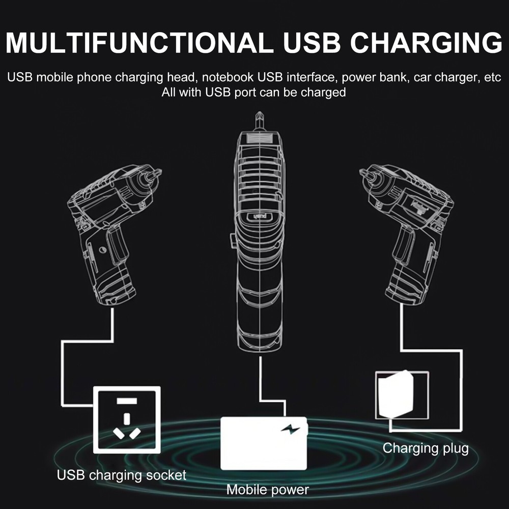 48PCS Mini Electric Rechargeable Cordless Screwdriver Drill Set w/ Bits & Lights