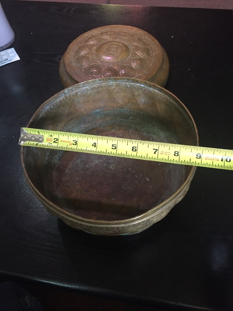 Antique Solid Brass Bowl With Lid, Middle Eastern/Asian
