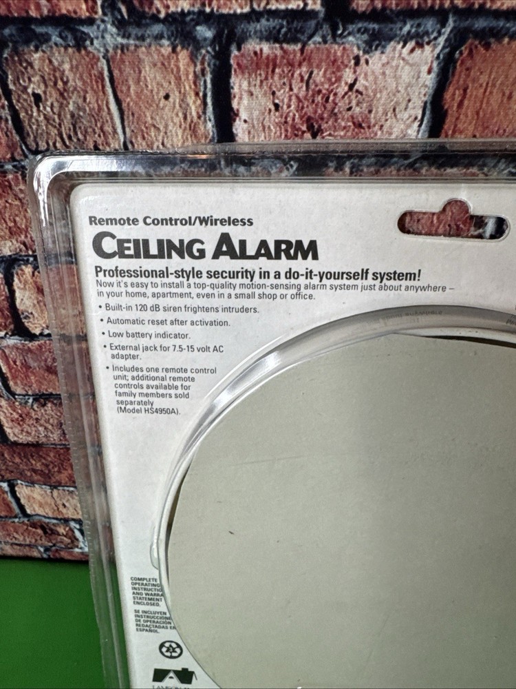 NOS Lamson Home Products Home Security Ceiling Alarm, Remote Control Wireless