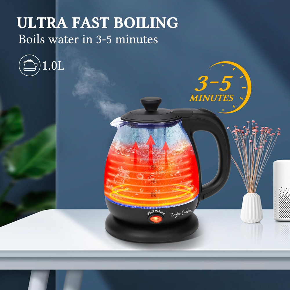 Electric Kettle with Tea Infuser, 1L Small Electric Tea Kettle with Keep Warm...