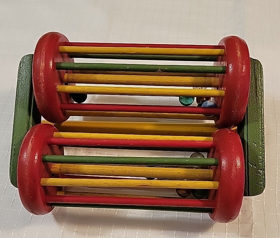 Vintage Playskool Wooden Push/PULL Toy with Marbles 1950s Missing Handle