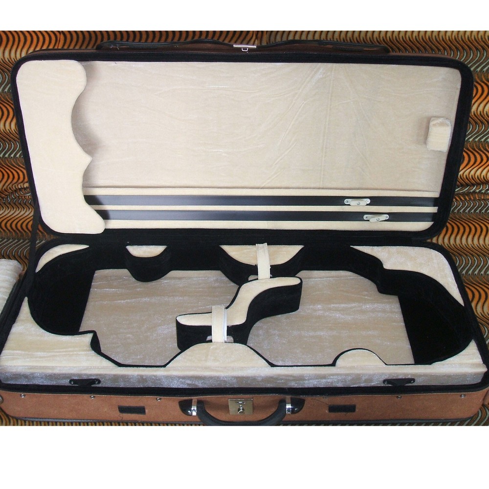 4/4 Violin Case for 2 pcs 4/4 violin in 1 Case Strap 2 Bow Holders Strap Locker