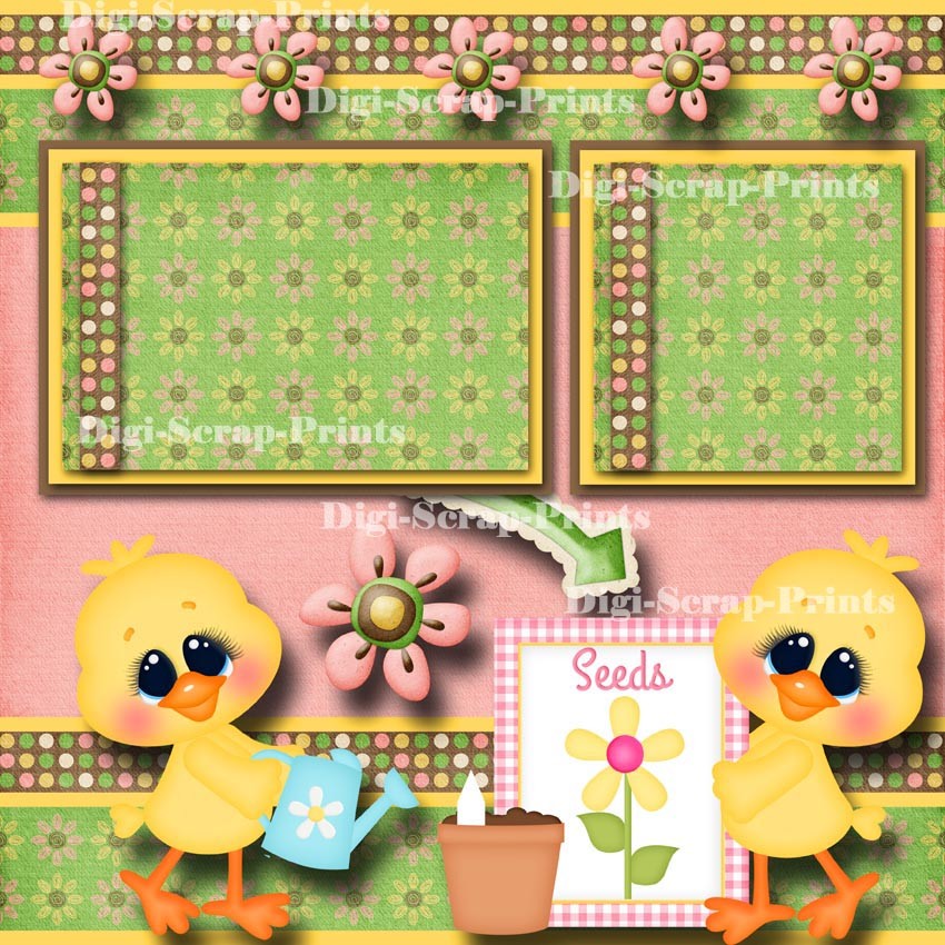 TWEET SPRING ~ 2 premade scrapbooking pages paper piecing layout ~ BY DIGISCRAP