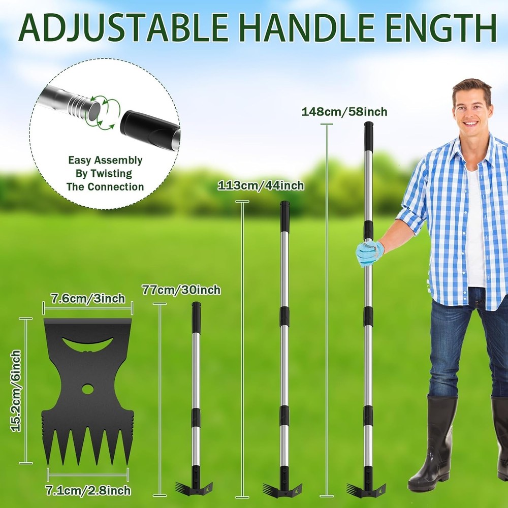 Weed Puller Tool with Long Handle – 2-in-1 Handle Garden Hoe and Weed Rake, H...