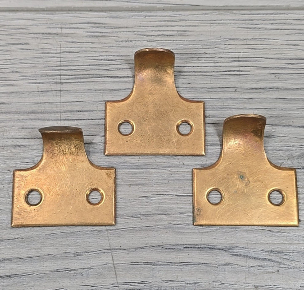 Antique Solid Brass Sash Lifts Hook Style Finger Pulls Window Hardware - 3 Pc