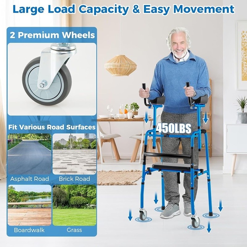 Foldable Portable Rolling Walker Adjustable Height Aluminum Mobility Aid New