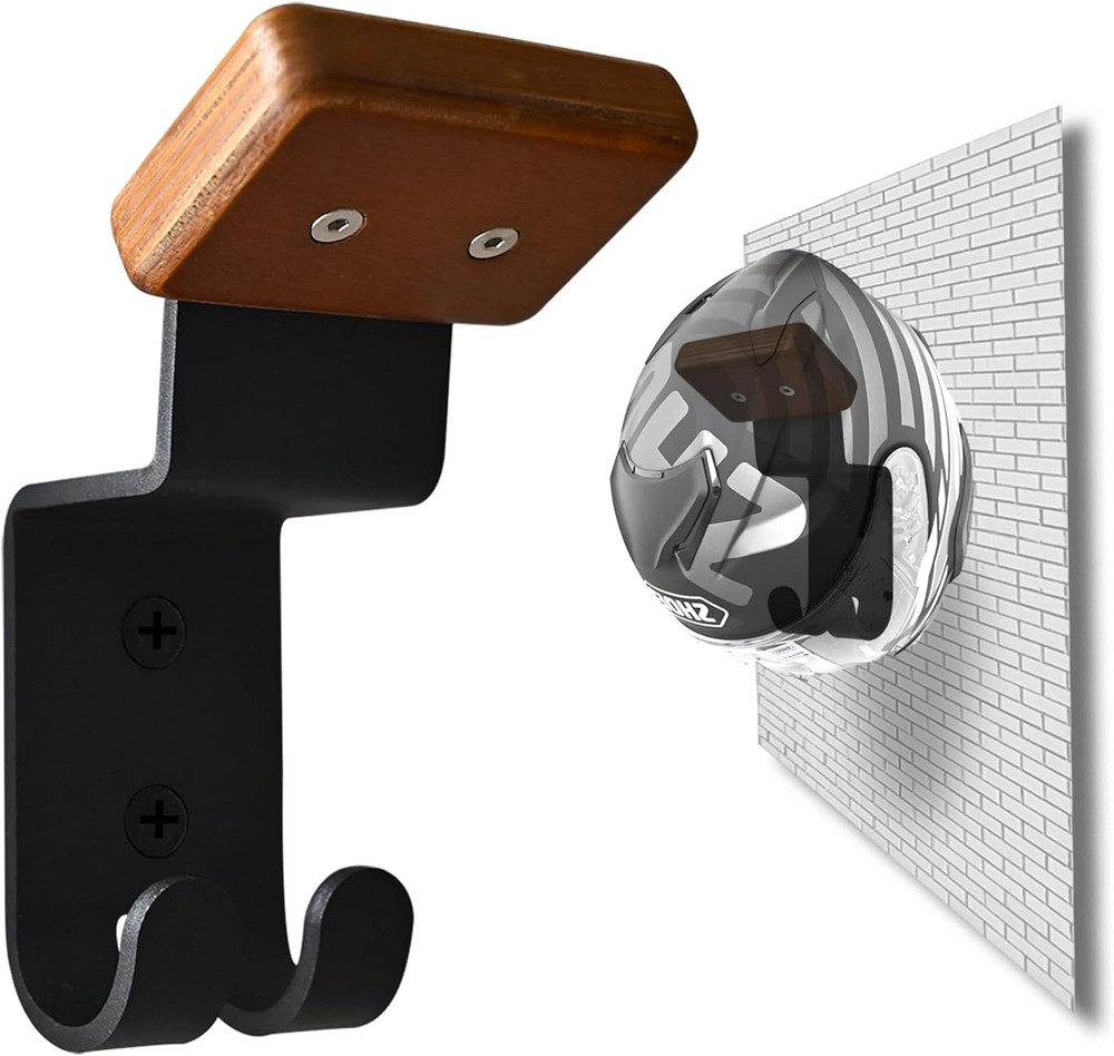 Helmet Holder Wall Mount, Motorcycle Gear Rack with 2 Key Hooks, Constructed wit