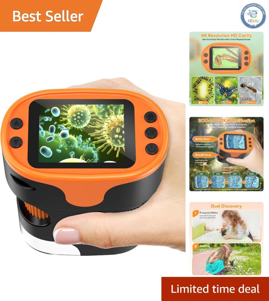 Handheld 4K Microscope for Kids - 1000X Magnification in a Compact Design
