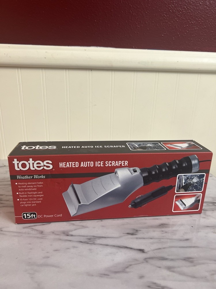 Totes Heated Auto Ice Scraper with a built-in flashlight.