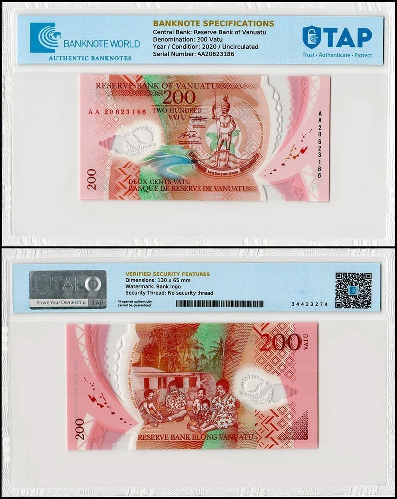 Vanuatu 200 Vatu, 2020, P-12b, UNC, Polymer, TAP Authenticated
