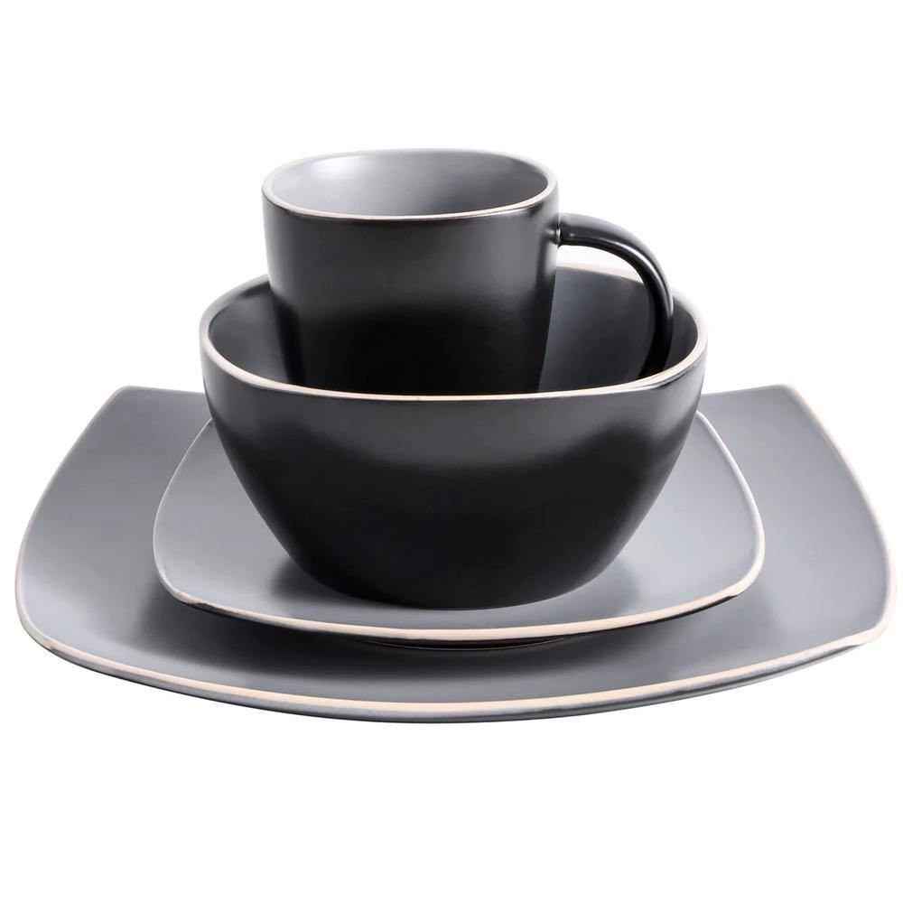 Soho Lounge 16-Piece Grey Matte Soft Square Stoneware Dinnerware Set