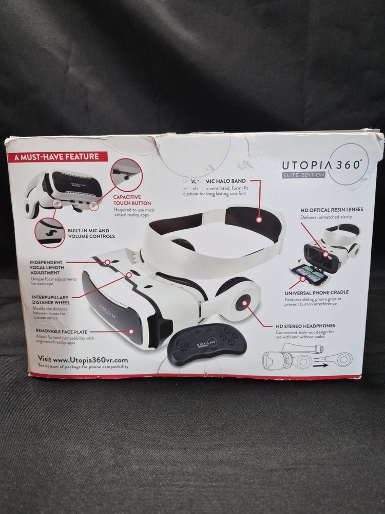 Utopia 360 Virtual Reality 3D Headset + Bluetooth Controller New In Box