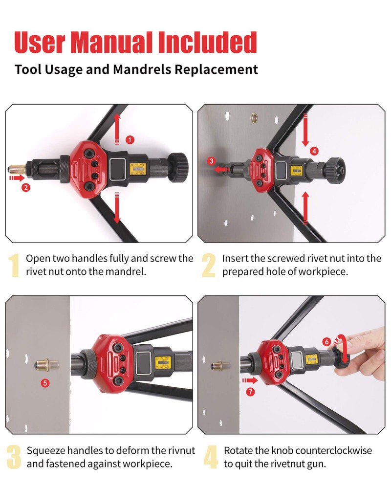 16" Rivet Nut Gun Rivnut Tool Nut Setter Setting Nutsert Tool SAE&Metric Riveter