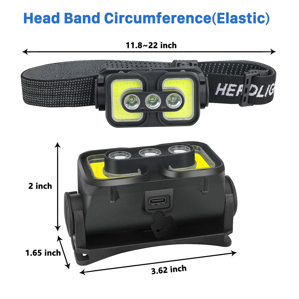 COB LED Headlamp USB Rechargeable Sensor Headlight Torch Work Light Dual Switch