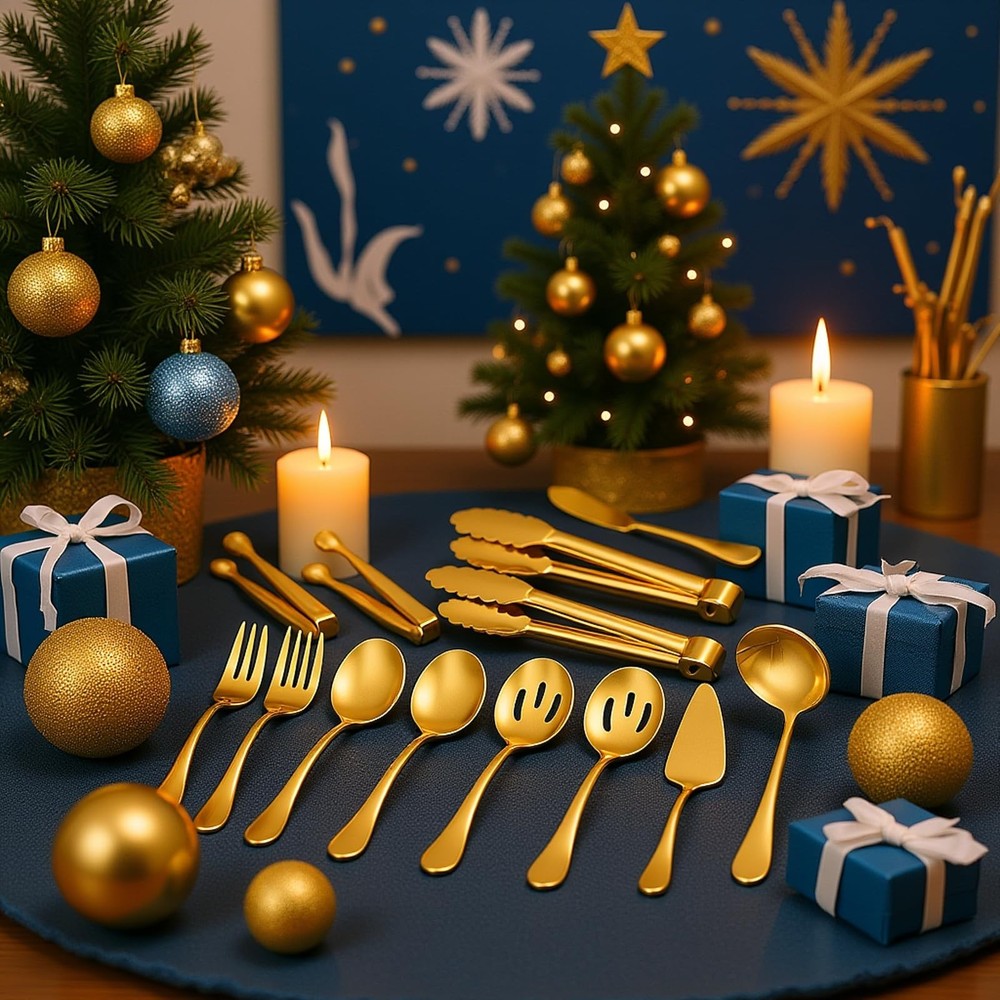 13 Piece Gold Large Serving Utensils, Stainless Steel Include Serving Spoons,...