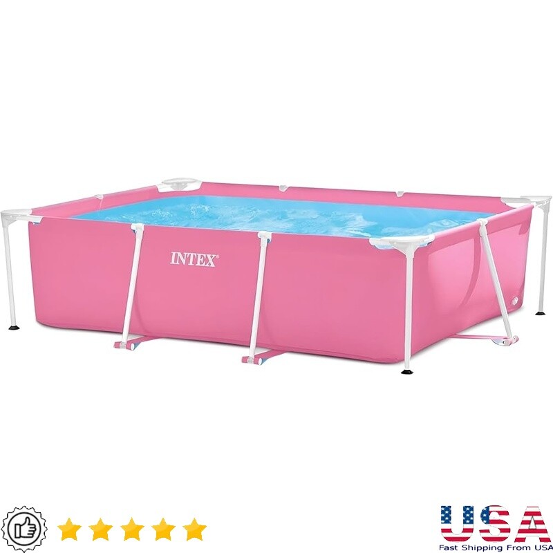 Rectangular Metal Frame Above Ground Pool Easy Setup Puncture Proof Summer Fun