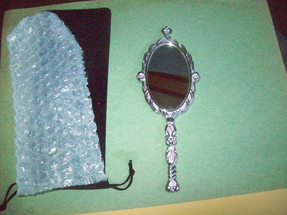 MIRROR HANDCRAFTED METAL WITH HANDLE PERSONAL SIZE MAKEUP VANITY