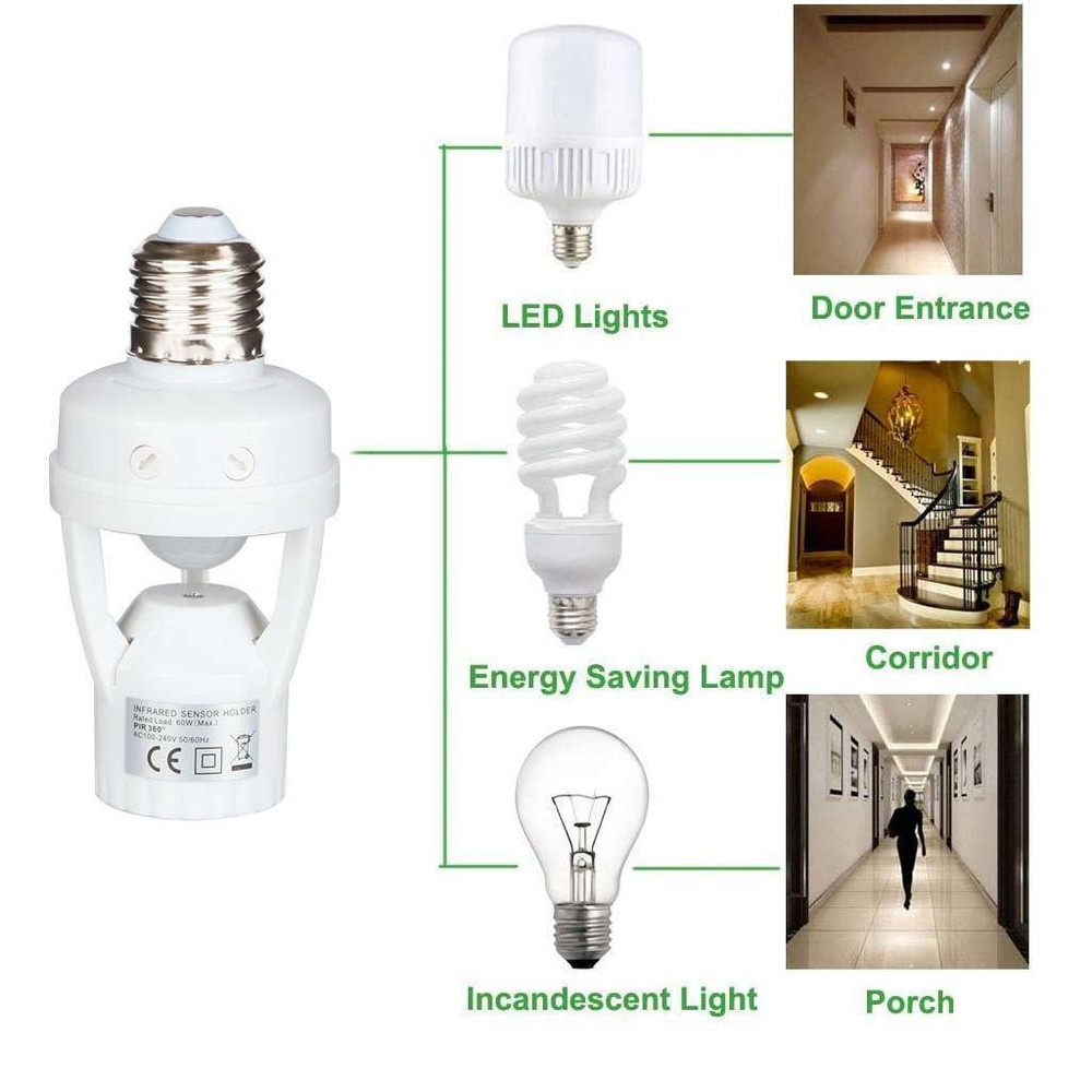 4 Pack E27 LED Light Lamp Bulb Holder Socket Switch Infrared PIR Motion Sensor
