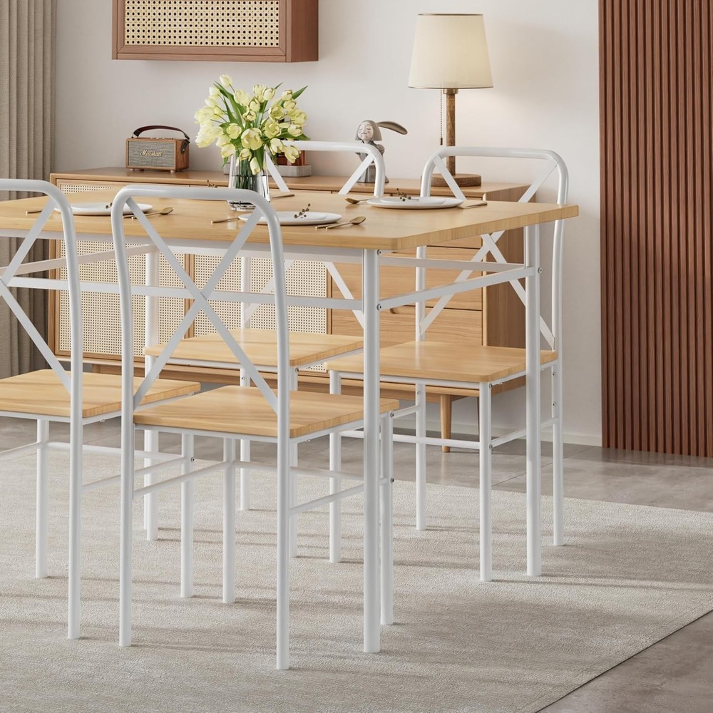 5-Piece Kitchen Dining Table Set Wood Tabletop & Heavy-Duty Metel Frame