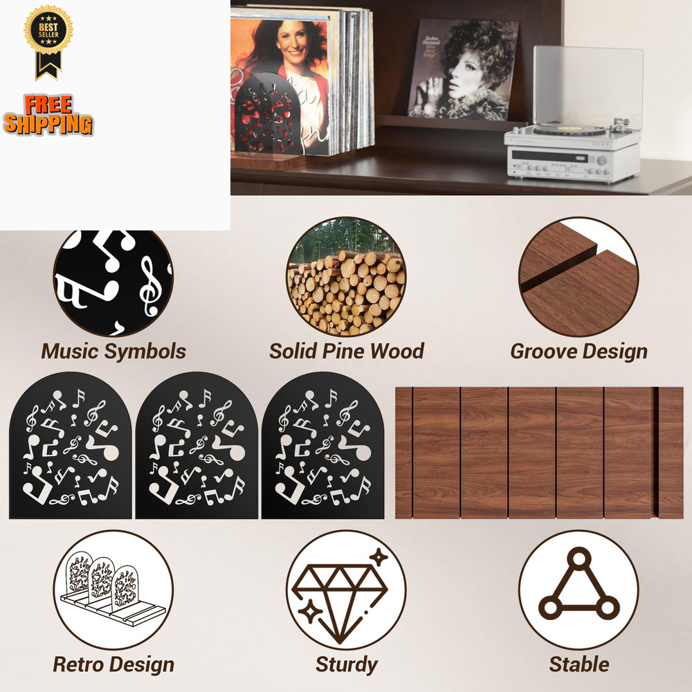 Vinyl Record Storage, Holder for 70-100 LP, Solid Pine Wood Brown