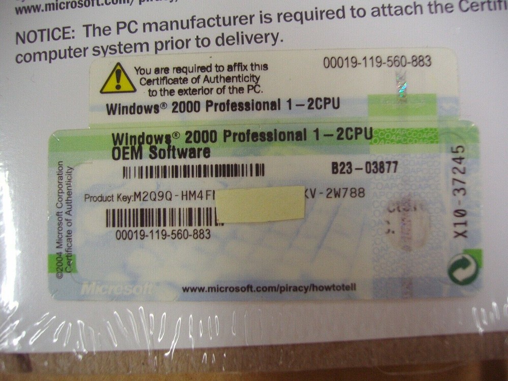 MICROSOFT WINDOWS 2000 PROFESSIONAL WITH SP4 FULL OPERATING SYSTEM MS WIN PRO