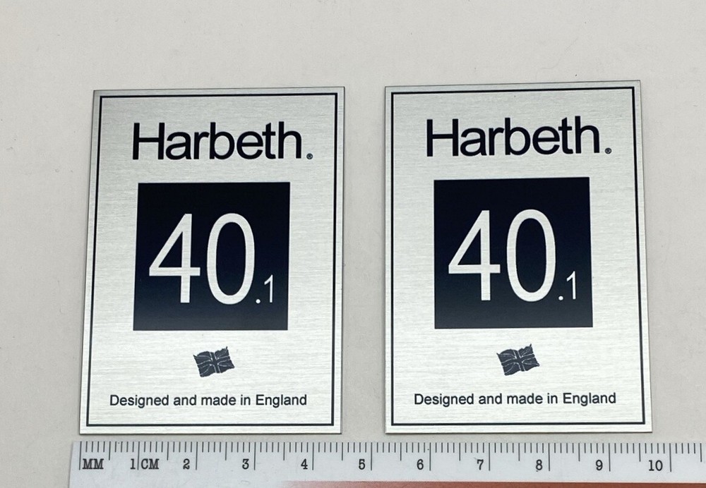 HARBETH 40.1 Speaker Custom Silver Metal Badges Logo Pair Self Stick