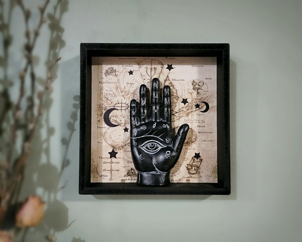 Black Palmistry Hand Wall Plaque, Fortune Telling Hand Shadowbox, Oddities