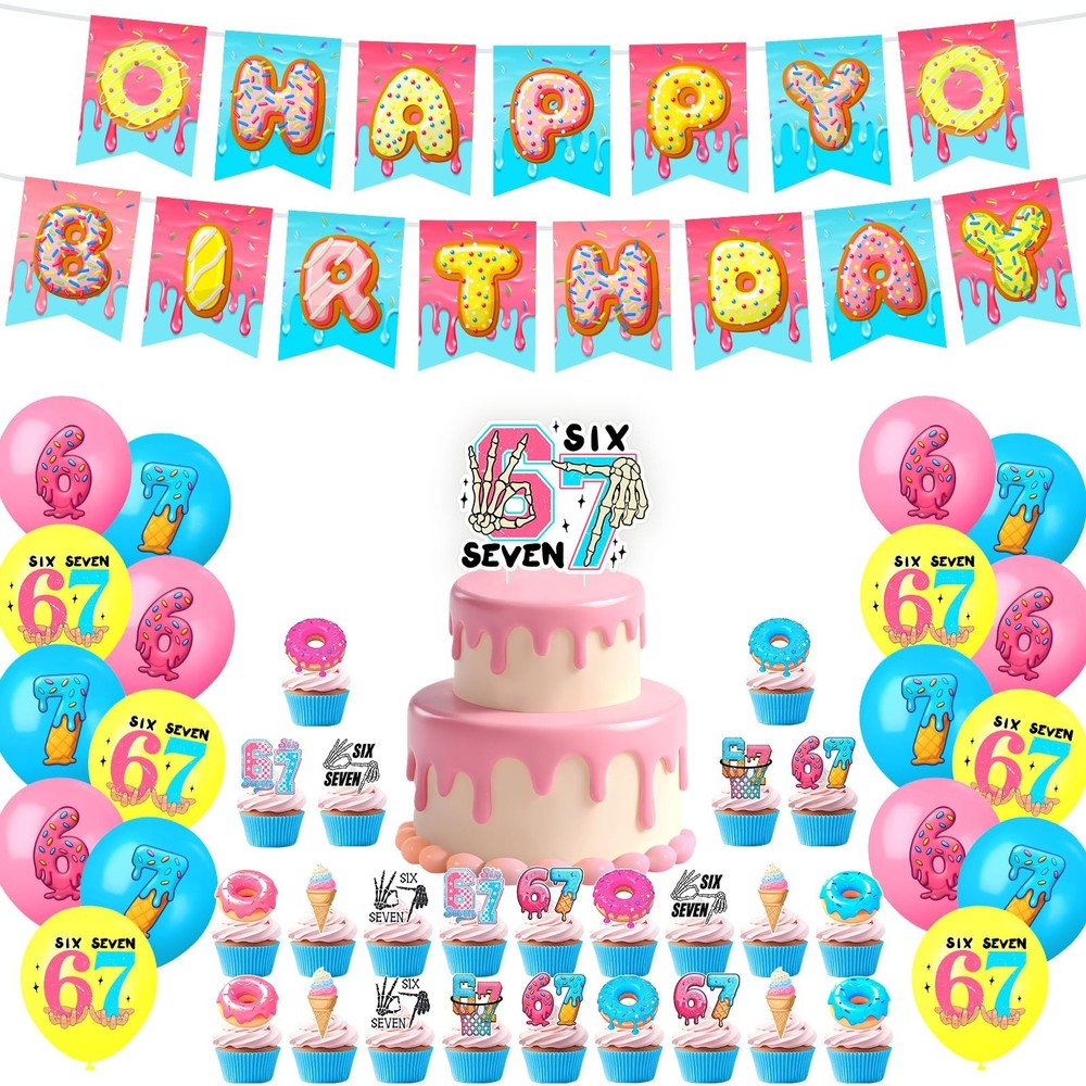 6 7 Birthday Decorations, 67 Meme Themed Birthday Decorations Set Includes Ba...