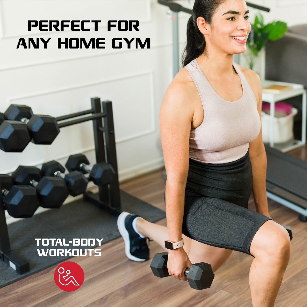 35lbs Rubber Hex Dumbbell – Solid Steel Handle, Durable Rubber Coating