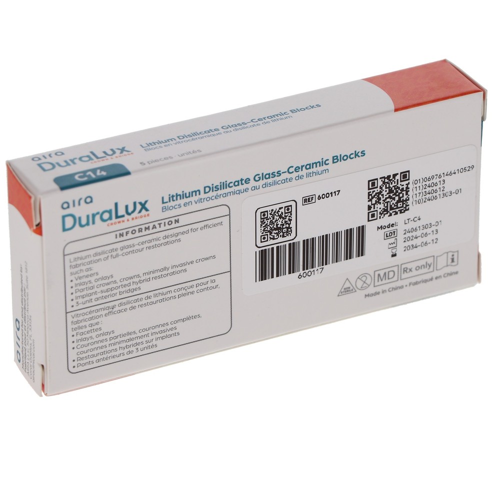 Aira 600117 DuraLux IPS e.max Type Blocks CAD inLab LT C4 C14 5/Pk