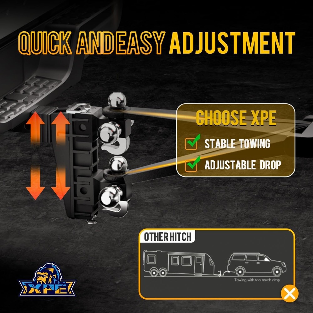 Adjustable Trailer Hitch 2" Receiver 8" Drop Hitch Tri-Ball Mount with Hook Used