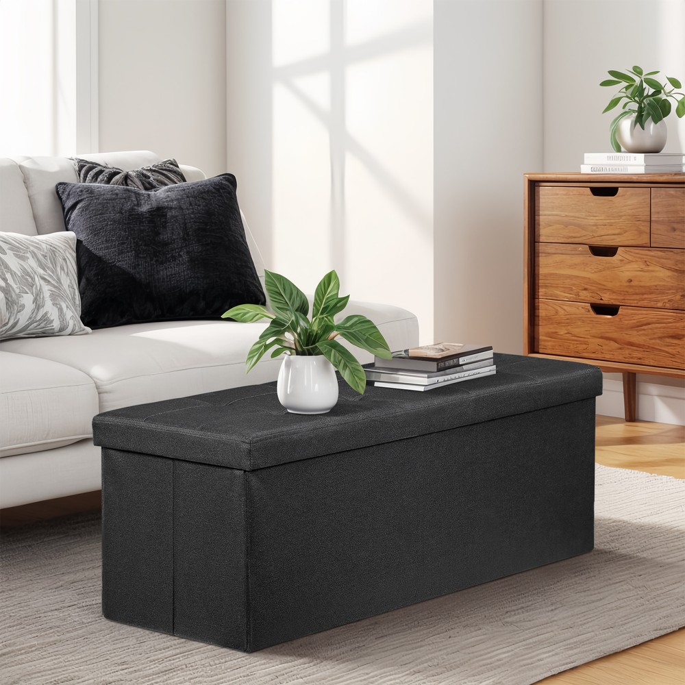 43" Folding Storage Ottoman Bench Footrest Storage Stools Home Decor Black